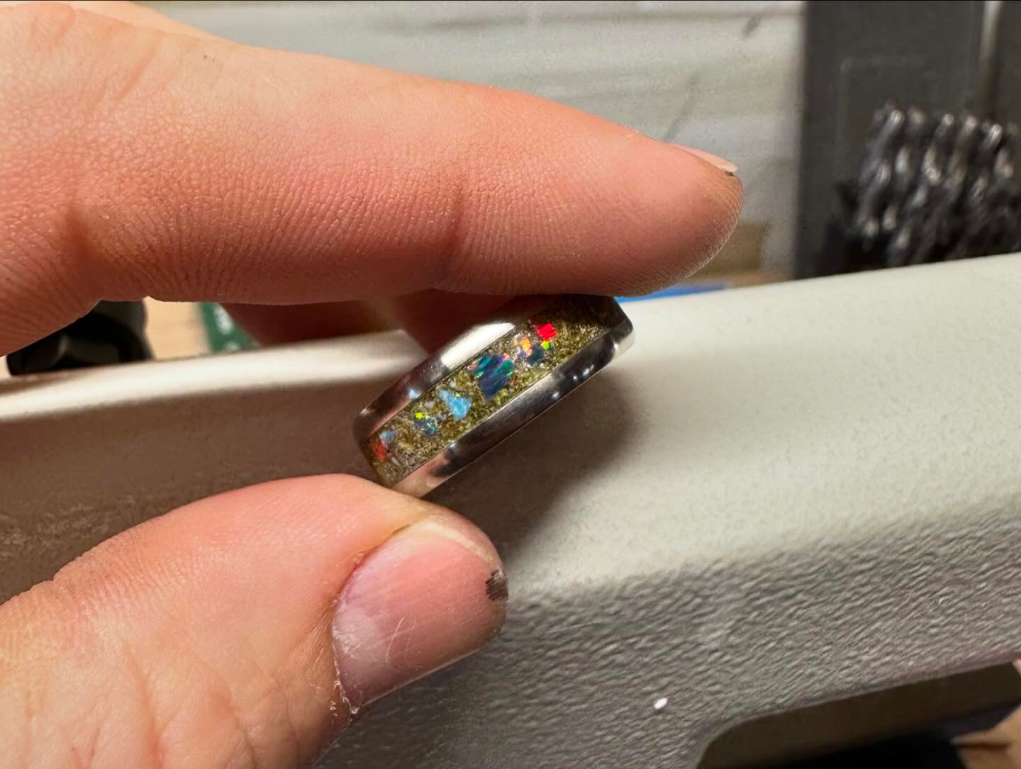 Tungsten Cannabis Opal Ring